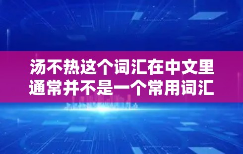 汤不热这个词汇在中文里通常并不是一个常用词汇，可能是一个特定的网络术语或者表达方式。如果你指的是使用VPN服务来玩某种游戏或观看内容，那么你可以考虑以下几种VPN应用